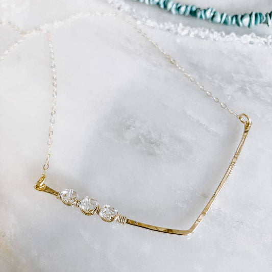 Herkimer Diamond Chevron Necklace: 18" / 14k Gold Fill