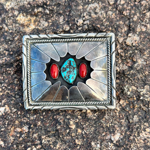 Vintage Turquoise & Coral Belt Buckle