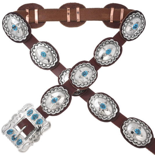 Navajo Turquoise & German Silver Concho Belt