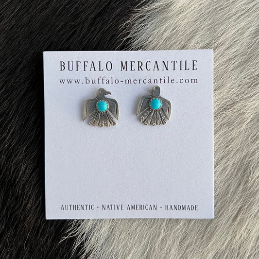 Dainty Sterling Silver & Turquoise Thunderbird Stud Earrings