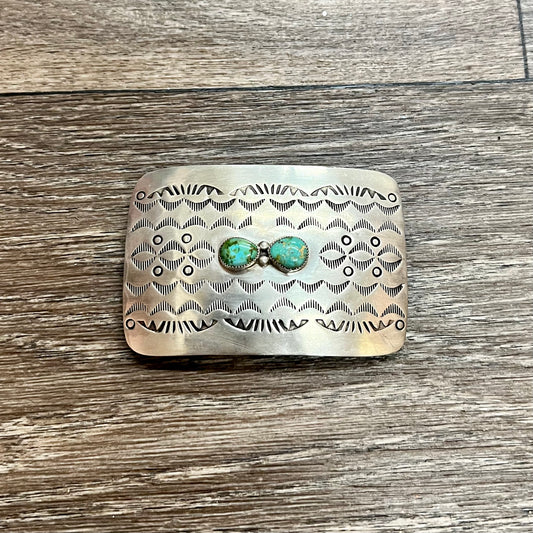 Navajo Turquoise Stamped Sterling Belt Buckle