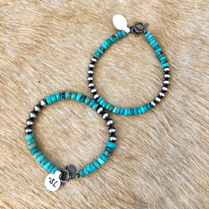 Turquoise + Sterling Silver Beaded Bracelet