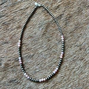 14” Pink Conch & Sterling Silver Navajo Pearl Choker