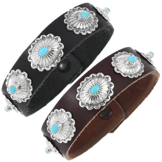 Leather Turquoise Concho Bracelet