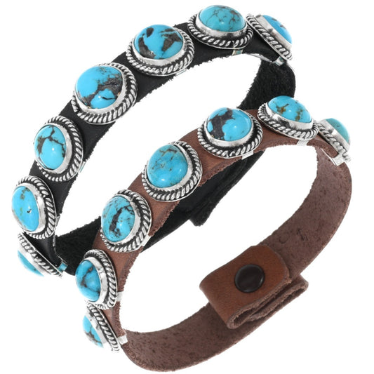 Ithaca Peak Turquoise & Leather Concho Bracelet