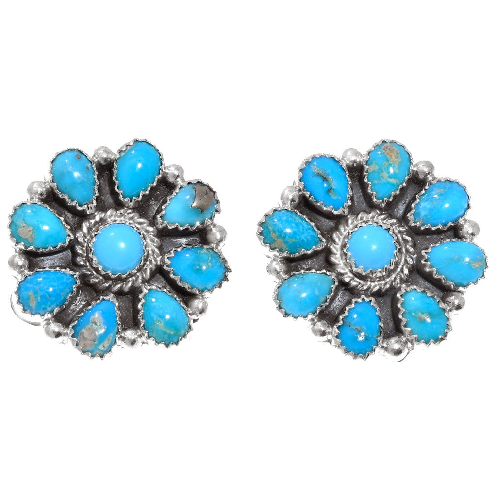 Navajo Floral Turquoise Cluster Earrings