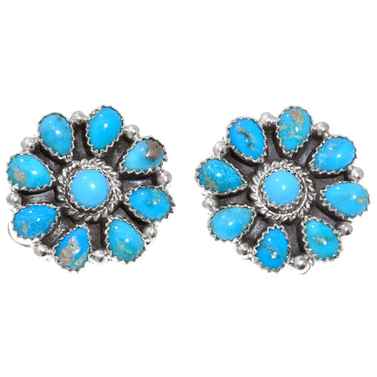 Navajo Floral Turquoise Cluster Earrings