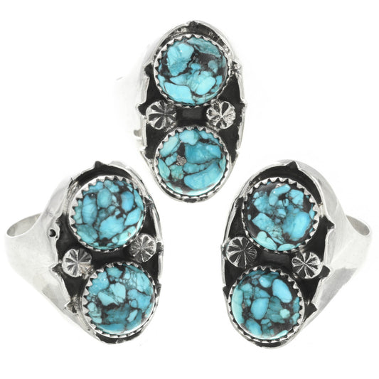 Double Stone Spiderweb Turquoise Ring