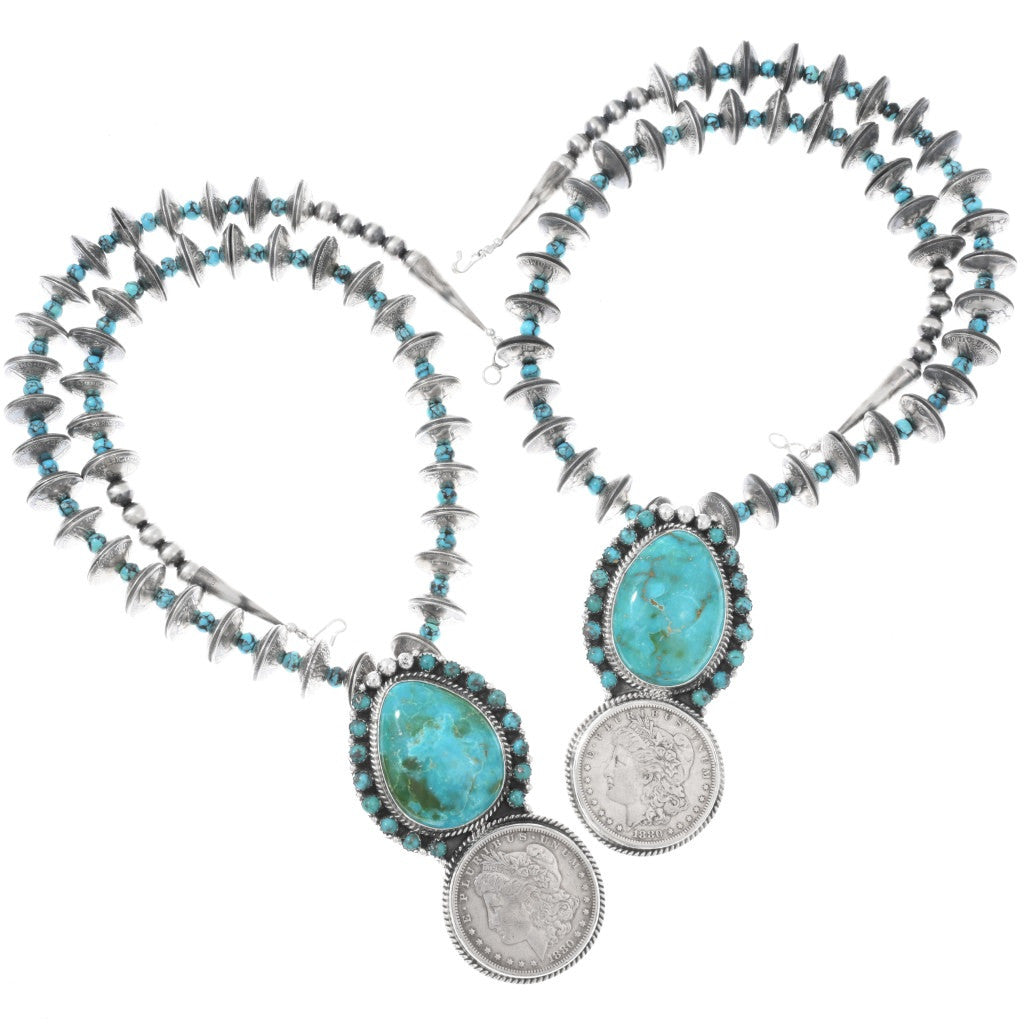 Turquoise + Morgan Dollar Navajo Necklace