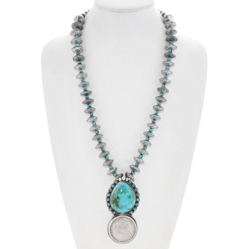 Turquoise + Morgan Dollar Navajo Necklace