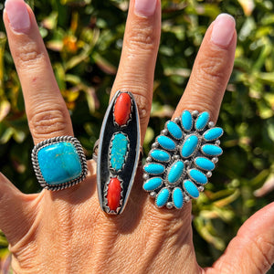 Vintage Turquoise & Coral Ring-9.5