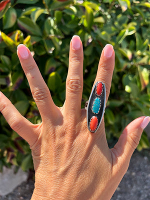 Vintage Turquoise & Coral Ring-9.5