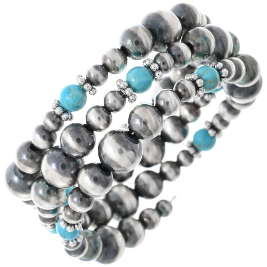 Sterling Desert Pearl & Turqoise Wrap Bracelet