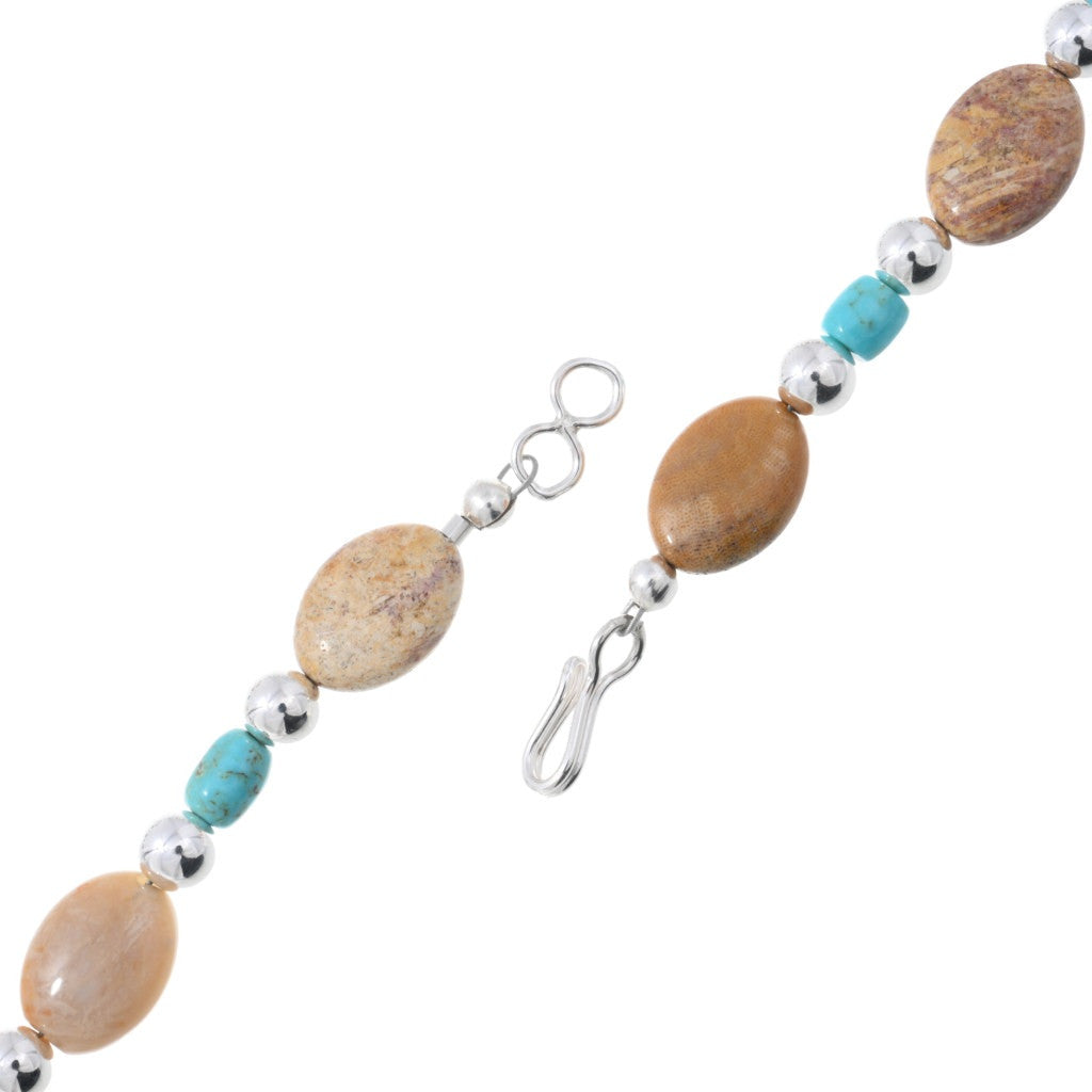 Fossilized Coral and Turquoise Pendant and Beaded Necklace Set