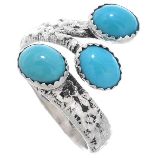 3 Stone Turquoise and Stamped Sterling Ring