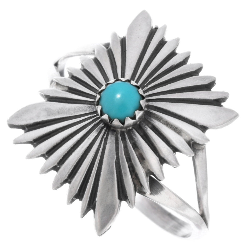 Turquoise Square Sterling Concho Ring