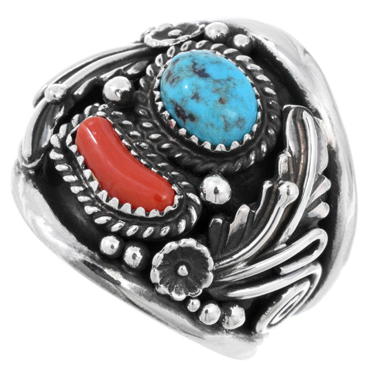 Men's Navajo Coral and Turquoise Ring