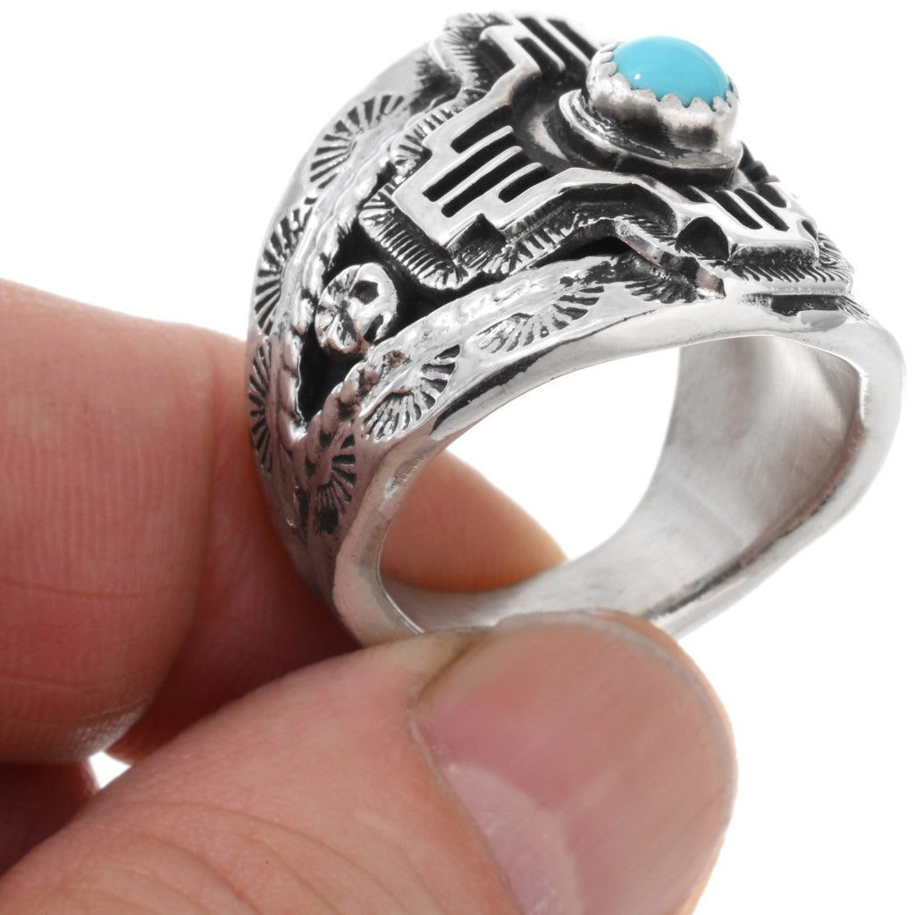 Sleeping Beauty Turquoise and Sterling Zia Ring