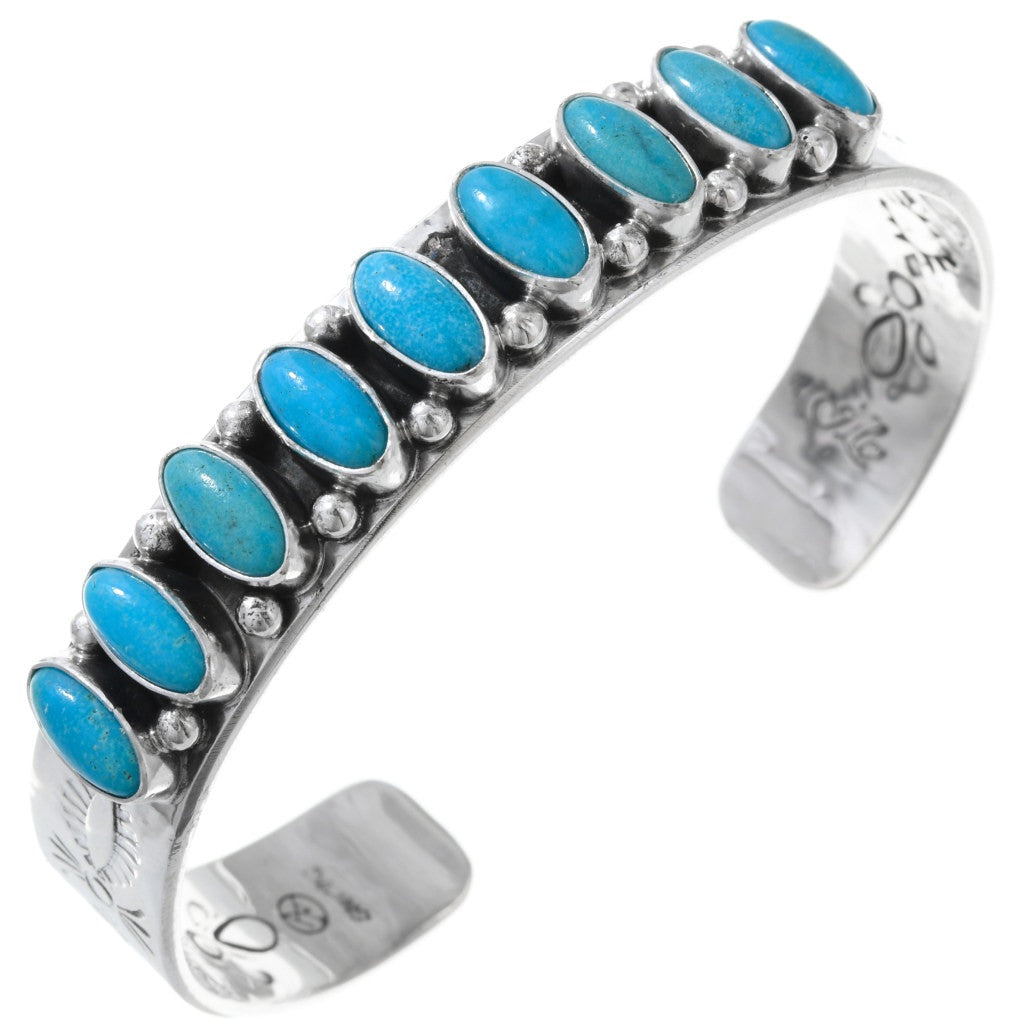 Kingman Turquoise + Sterling Row Cuff