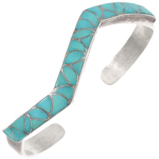 Vintage Zuni Zig Zag Turquoise Inlay Cuff