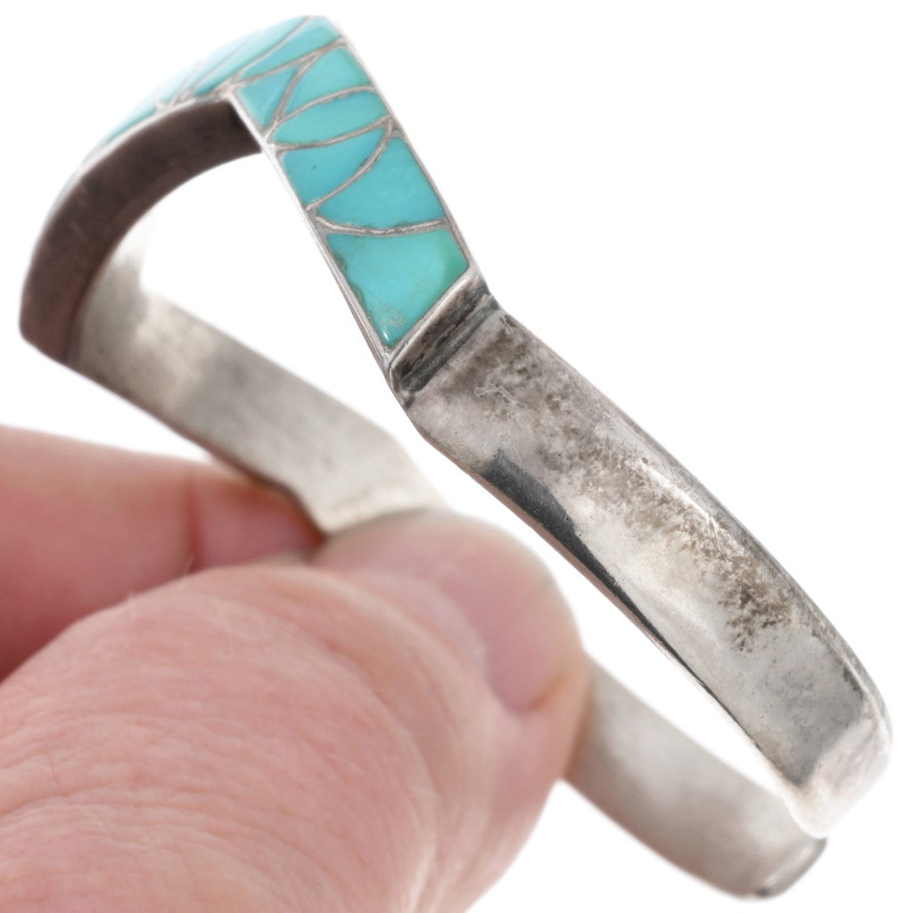 Vintage Zuni Zig Zag Turquoise Inlay Cuff