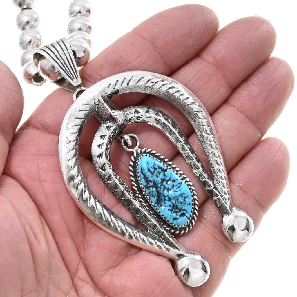 Kingman Turquoise and Sterling Navajo Naja Pendant