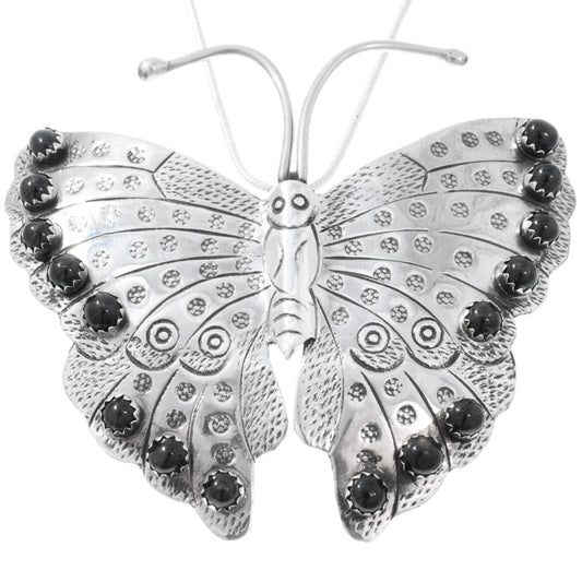 Black Star and Sterling Silver Butterfly Pendant