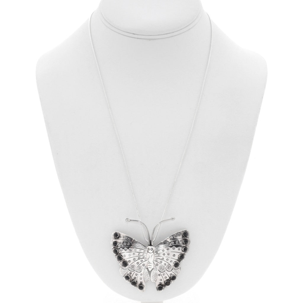 Black Star and Sterling Silver Butterfly Pendant