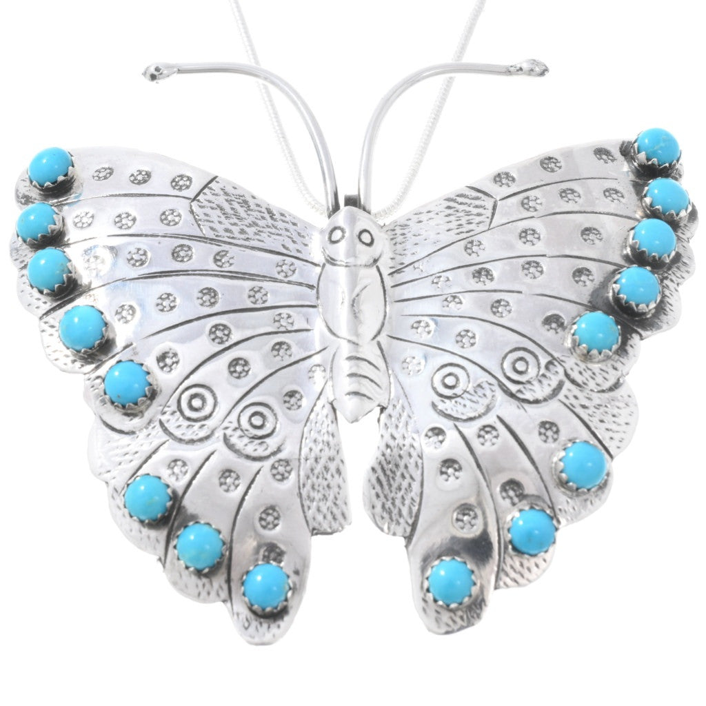 Turquoise and Sterling Silver Butterfly Pendant