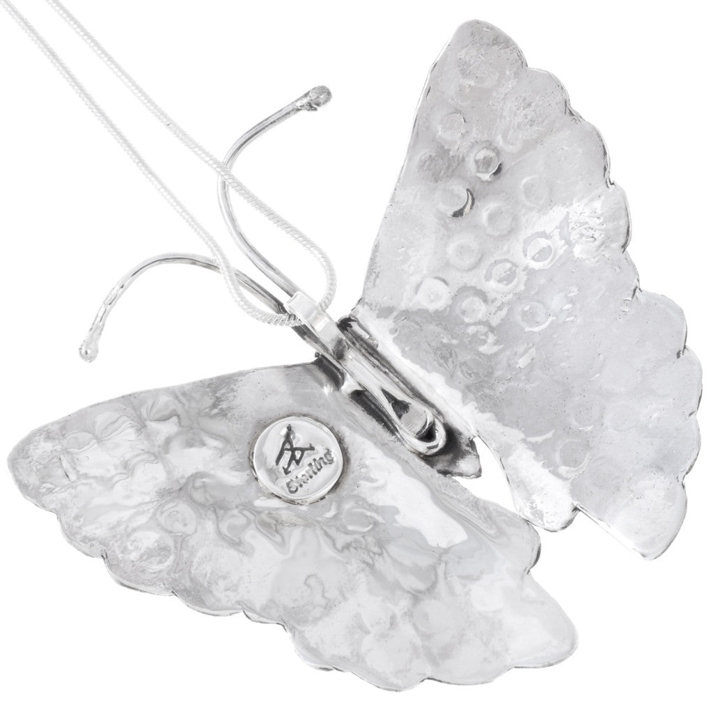 Mediterranean Coral and Sterling Silver Butterfly Pendant