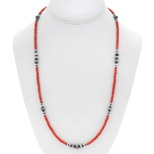 Coral & Silver Pearl Necklace