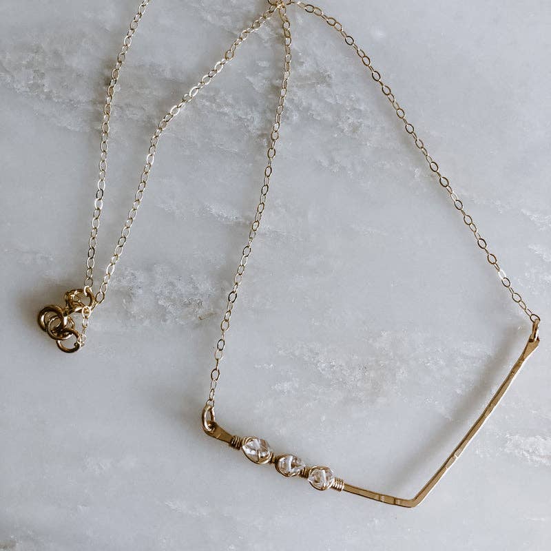 Herkimer Diamond Chevron Necklace: 18" / 14k Gold Fill