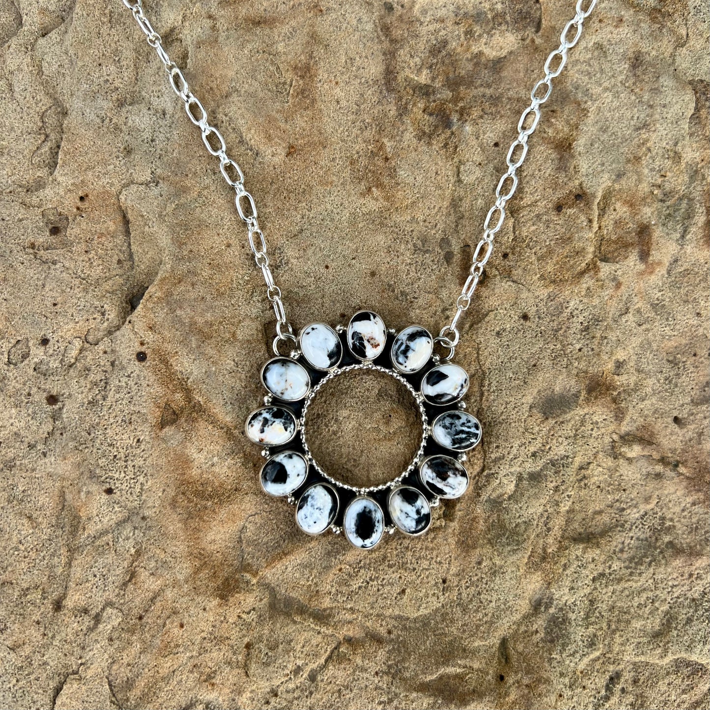 White Buff Circle Necklace