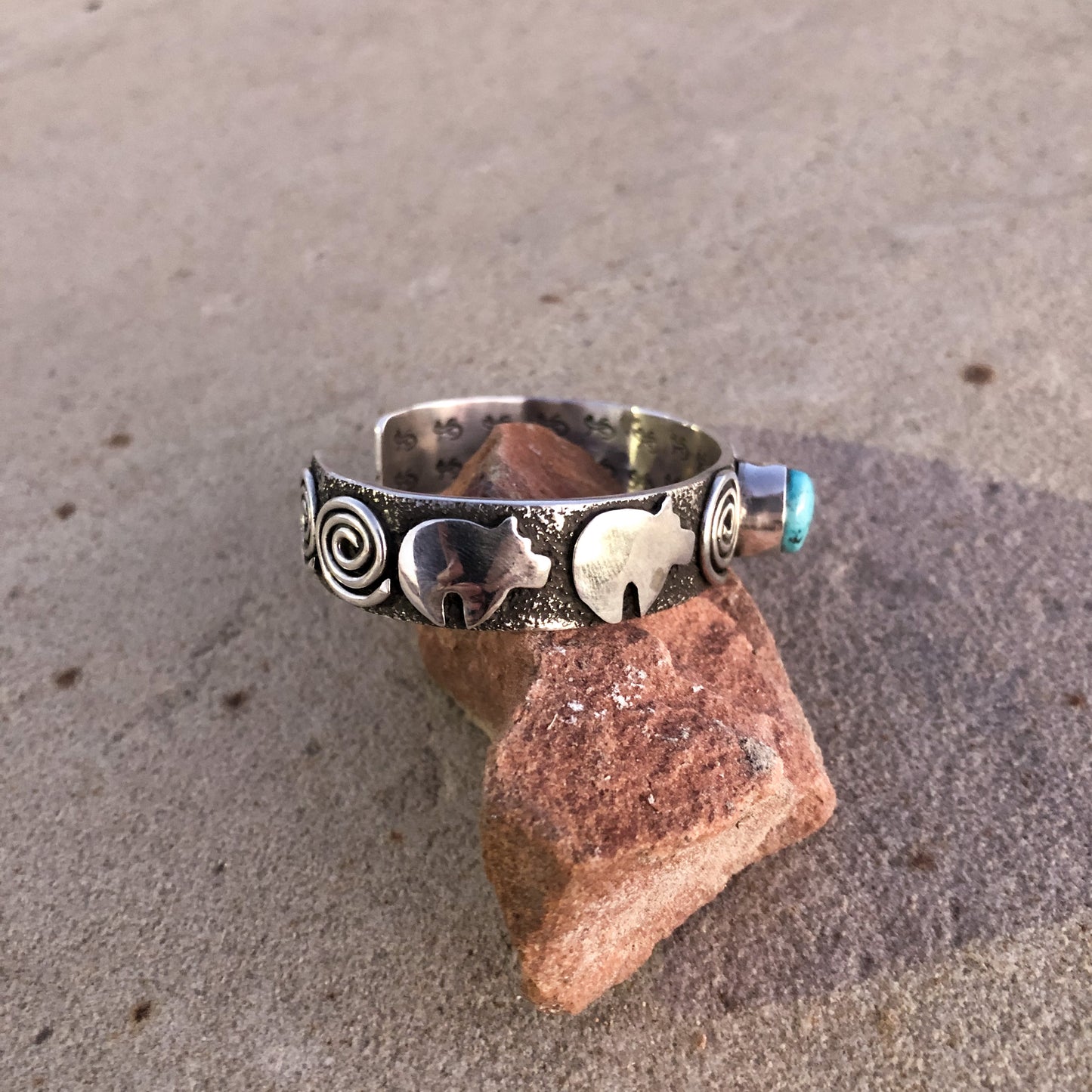 Sterling Silver Bear and Turquoise Cuff