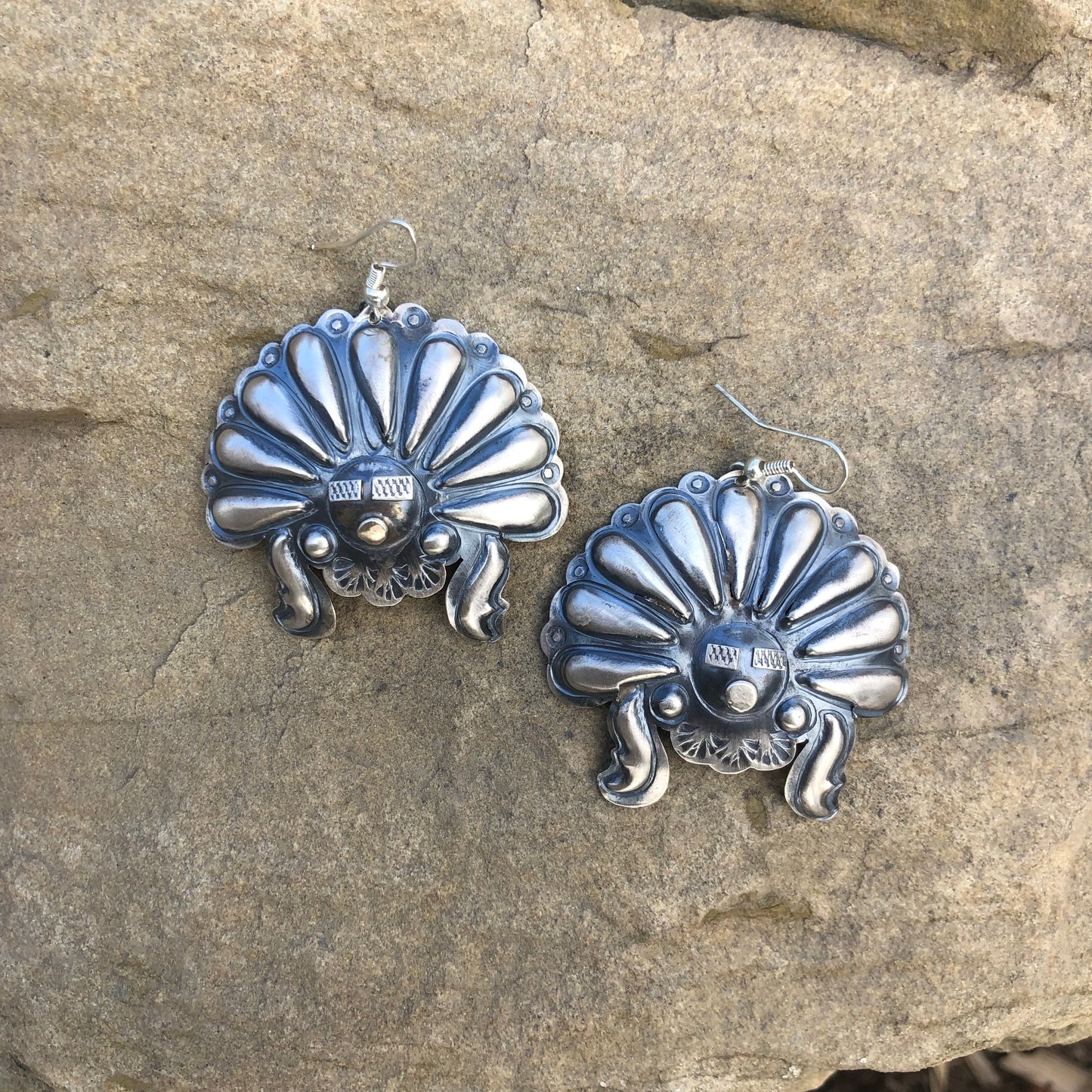 Sunface Sterling Silver Concho Earrings