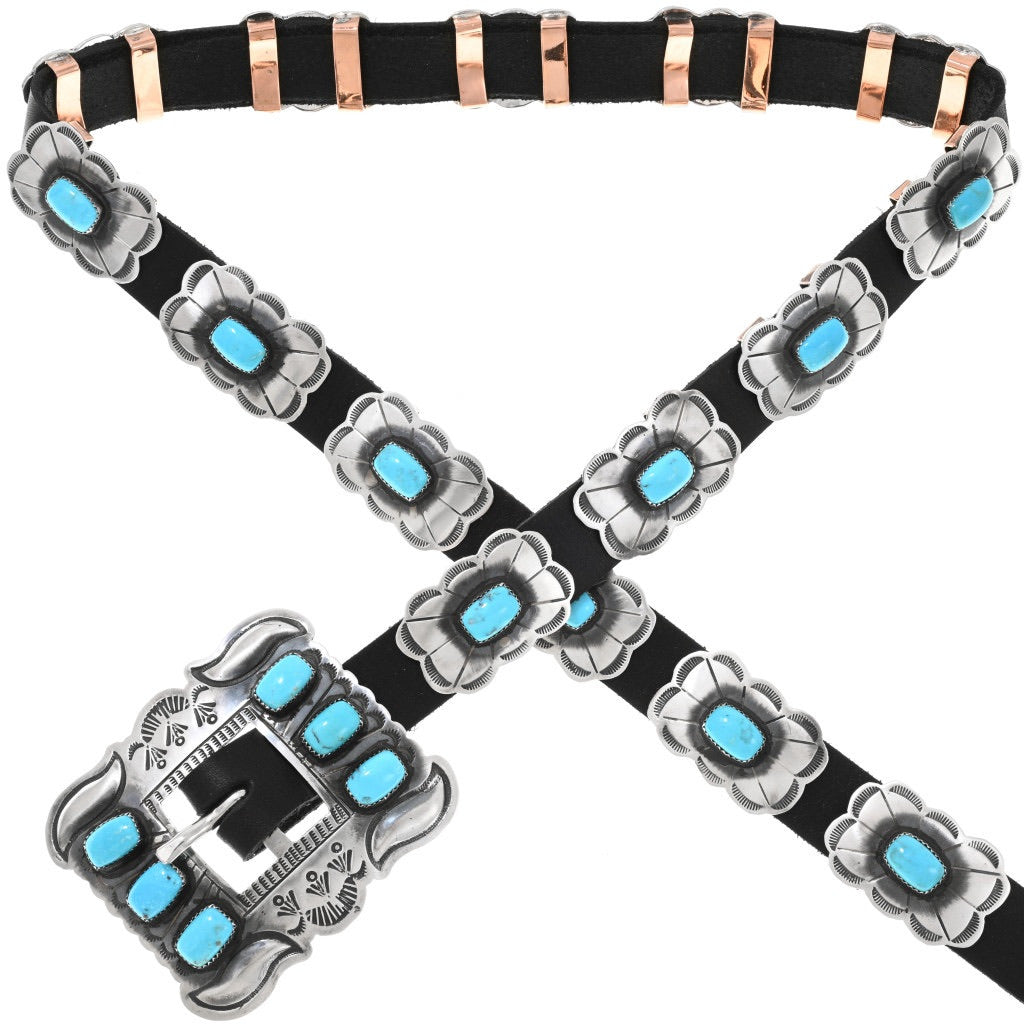 Navajo Sterling & Turquoise Concho Belt for Skinny Jeans